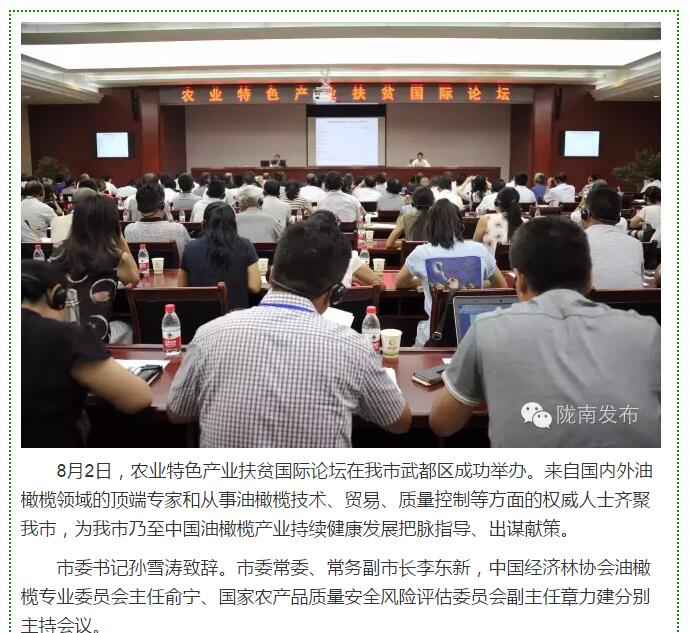 大腕齊聚農(nóng)業(yè)特色產(chǎn)業(yè)扶貧國際論壇，“把脈”隴南油橄欖發(fā)展